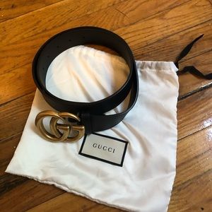 Gucci Black Leather Belt with Gold Buckle
